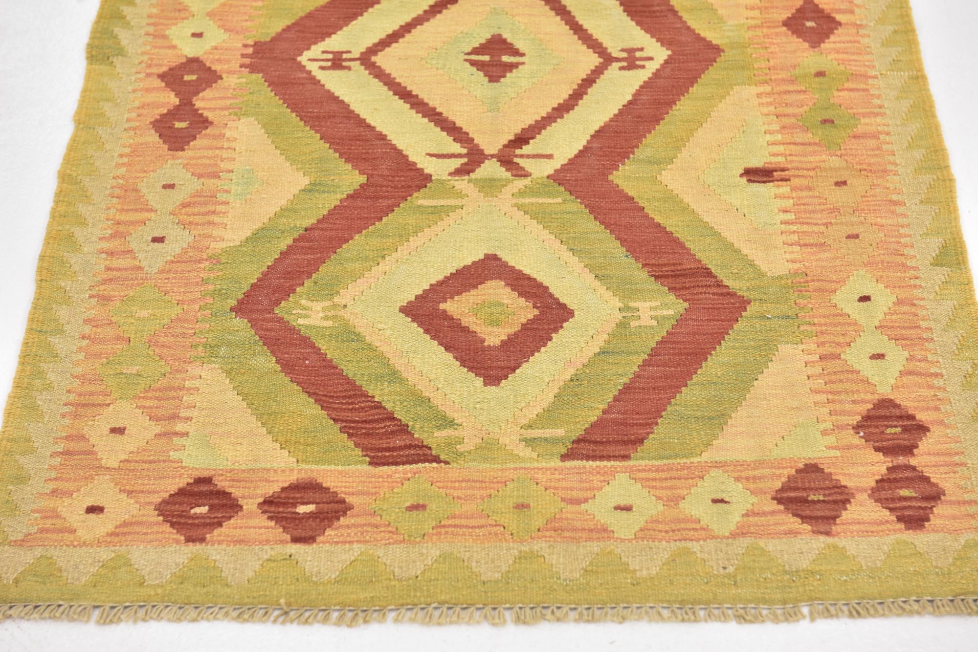 2' 9 x 4' 3 Hand Woven Kilim Waziri Wool Rug
