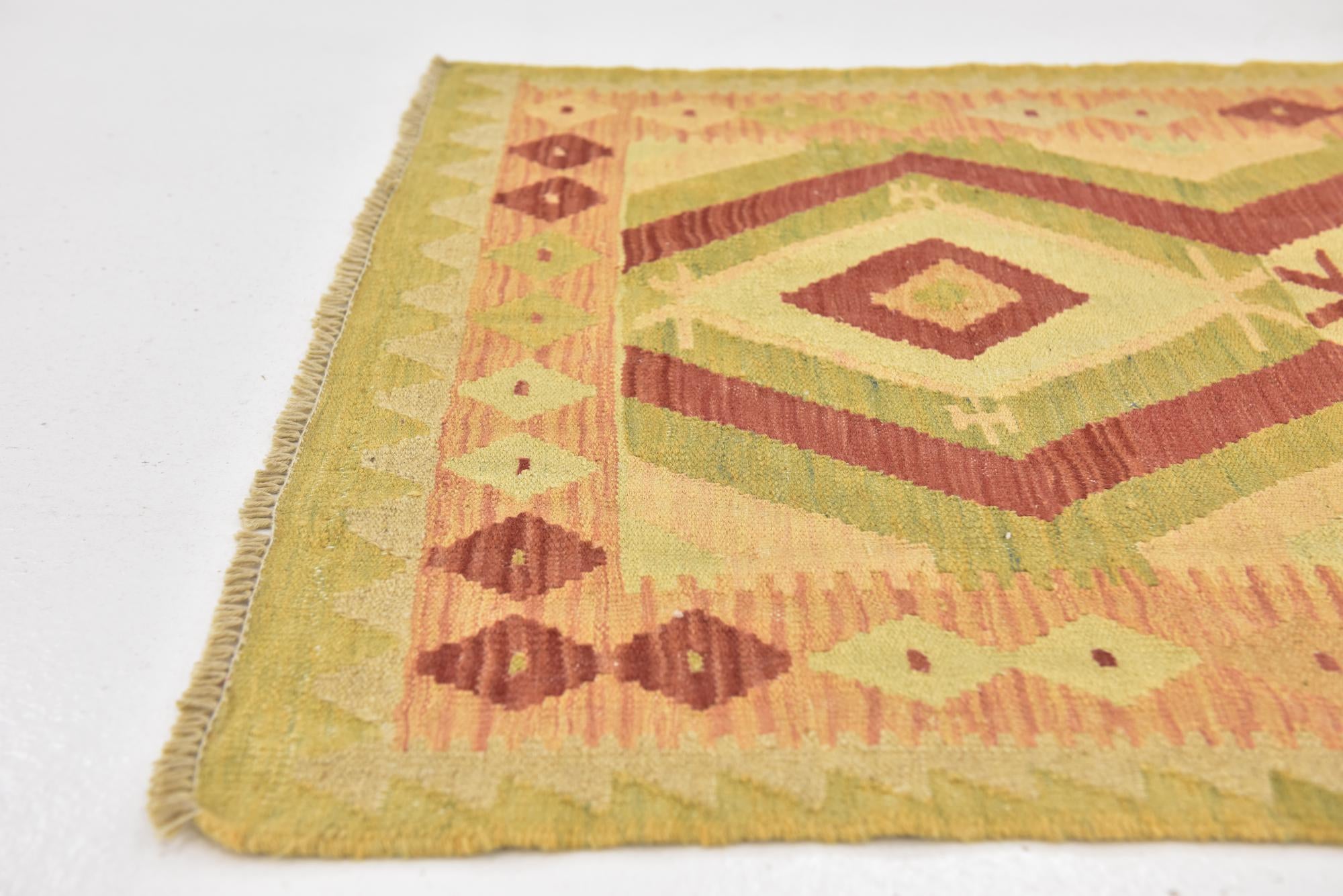 2' 9 x 4' 3 Hand Woven Kilim Waziri Wool Rug