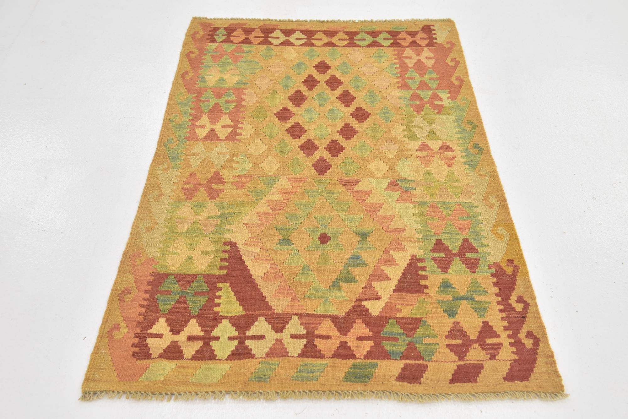 2' 10 x 4' 3 Hand Woven Kilim Waziri Wool Rug