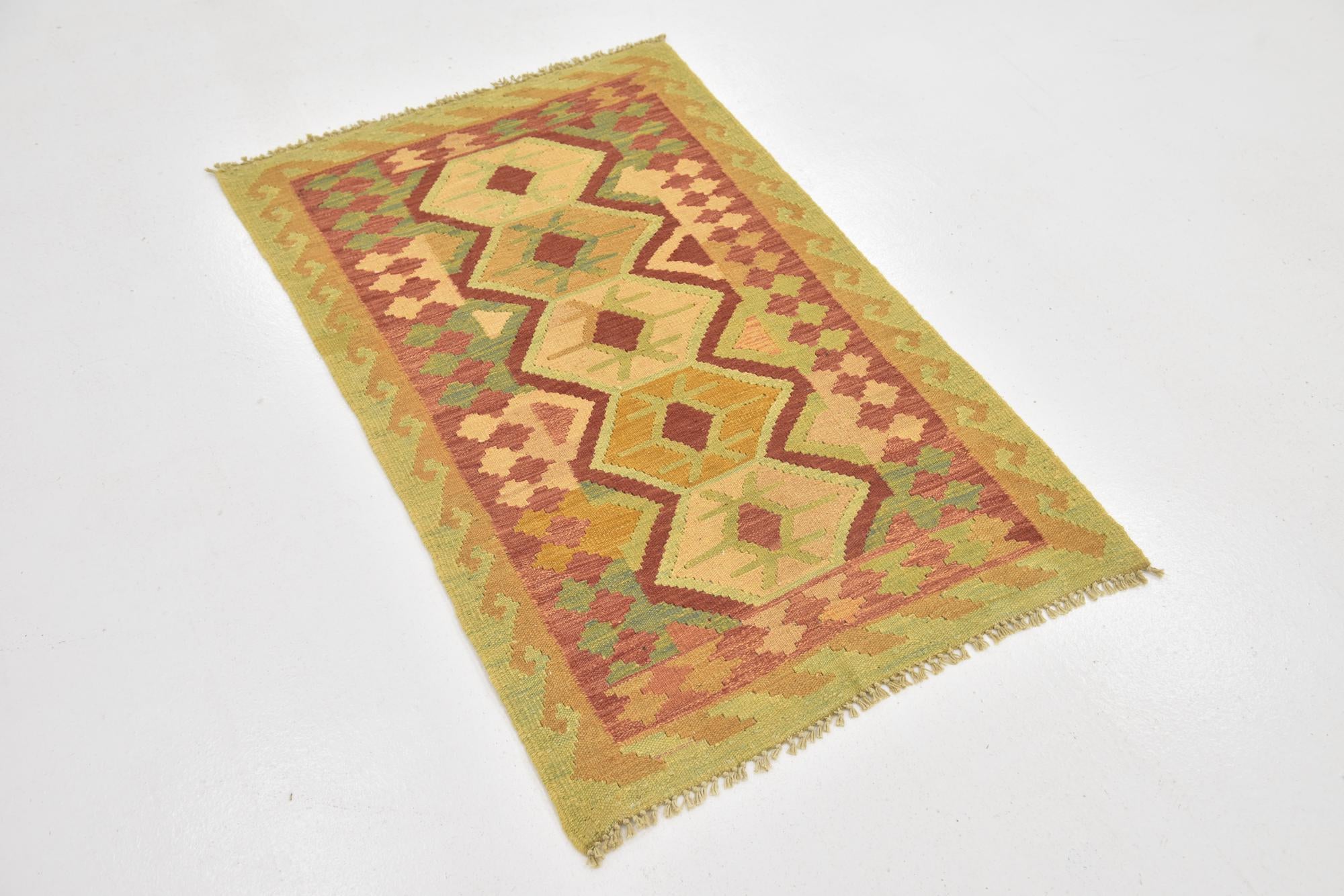 2' 9 x 4' Hand Woven Kilim Waziri Wool Rug