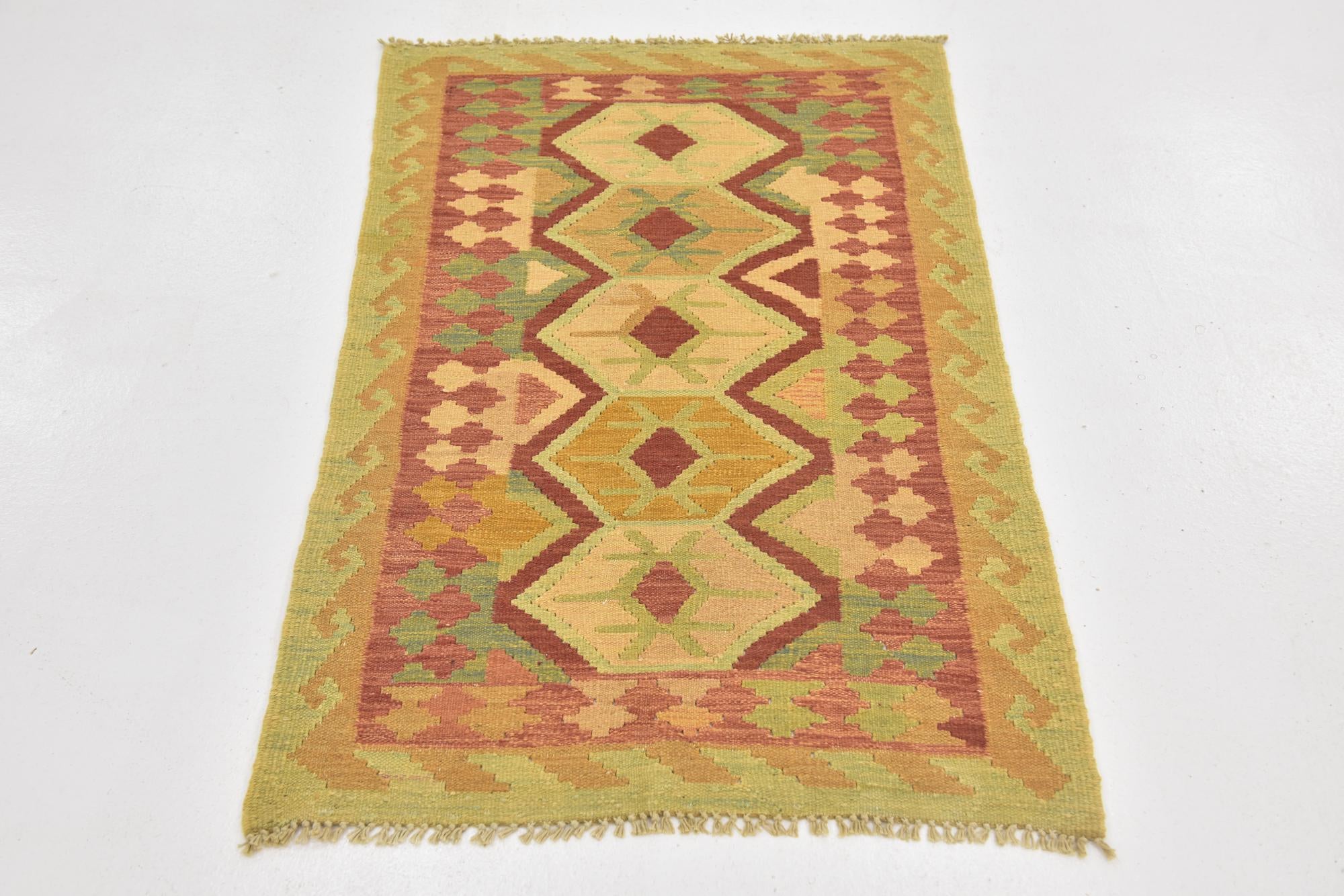2' 9 x 4' Hand Woven Kilim Waziri Wool Rug