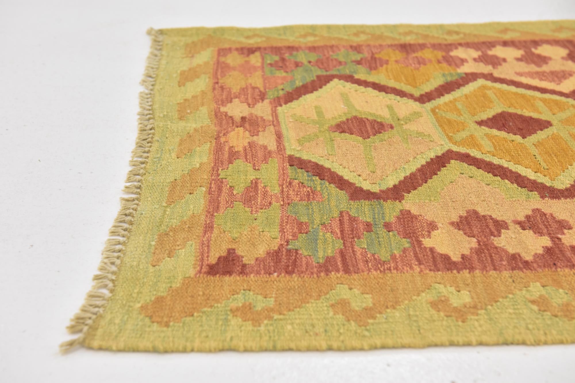 2' 9 x 4' Hand Woven Kilim Waziri Wool Rug