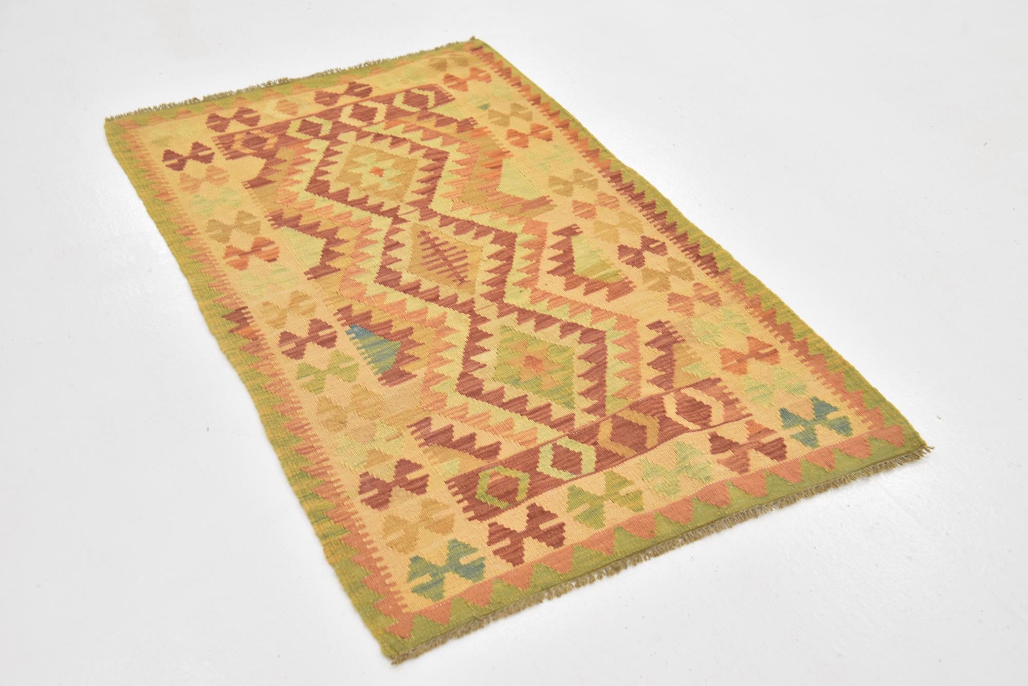 2' 9 x 4' 3 Hand Woven Kilim Waziri Wool Rug