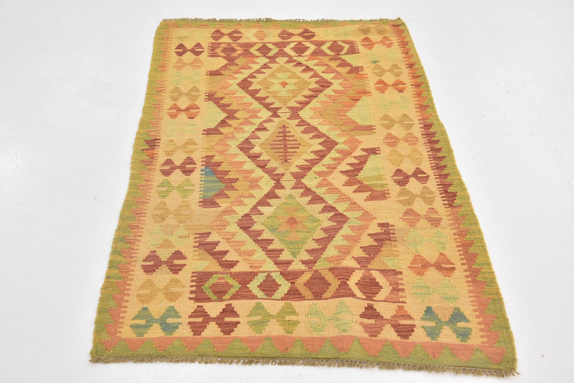 2' 9 x 4' 3 Hand Woven Kilim Waziri Wool Rug