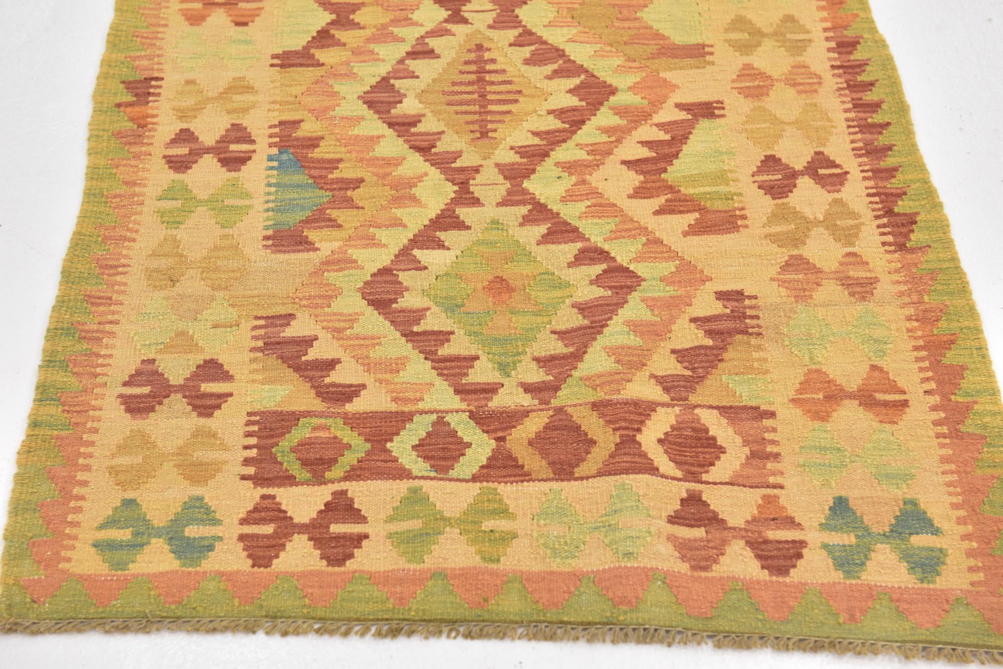 2' 9 x 4' 3 Hand Woven Kilim Waziri Wool Rug