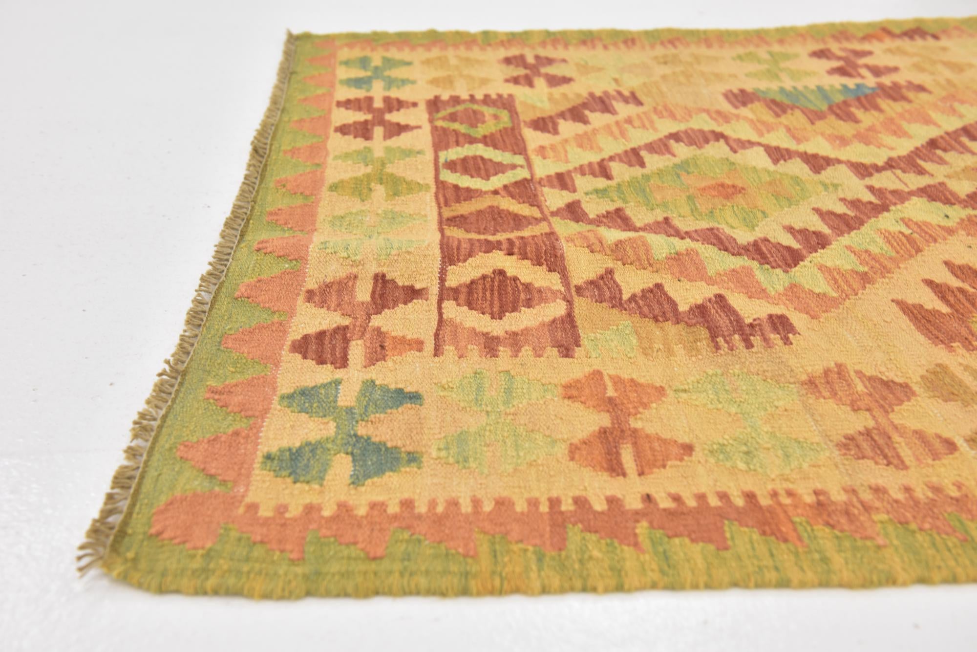 2' 9 x 4' 3 Hand Woven Kilim Waziri Wool Rug