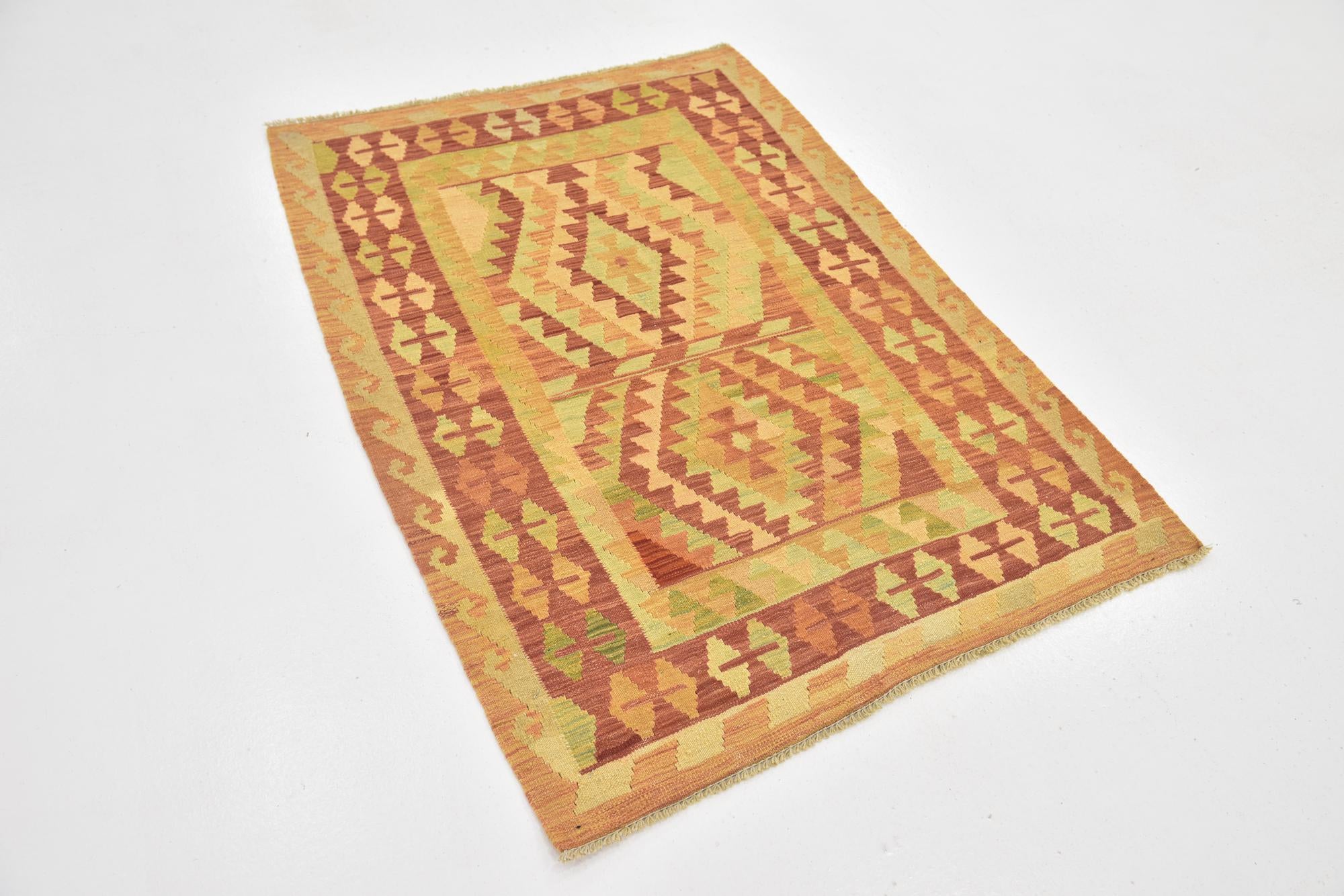 3' x 4' 5 Hand Woven Kilim Waziri Wool Rug