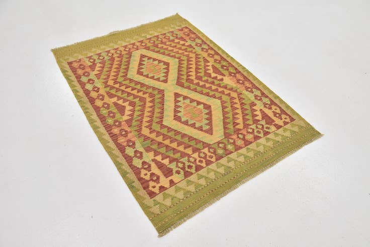 Detail image of 2' 10 x 4' Hand Woven Kilim Waziri Wool Rug