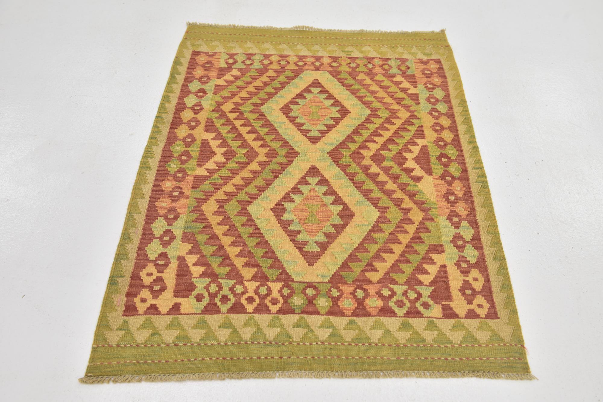 2' 10 x 4' Hand Woven Kilim Waziri Wool Rug