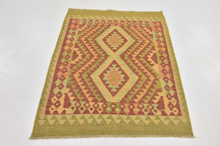 2' 10 x 4' Hand Woven Kilim Waziri Wool Rug