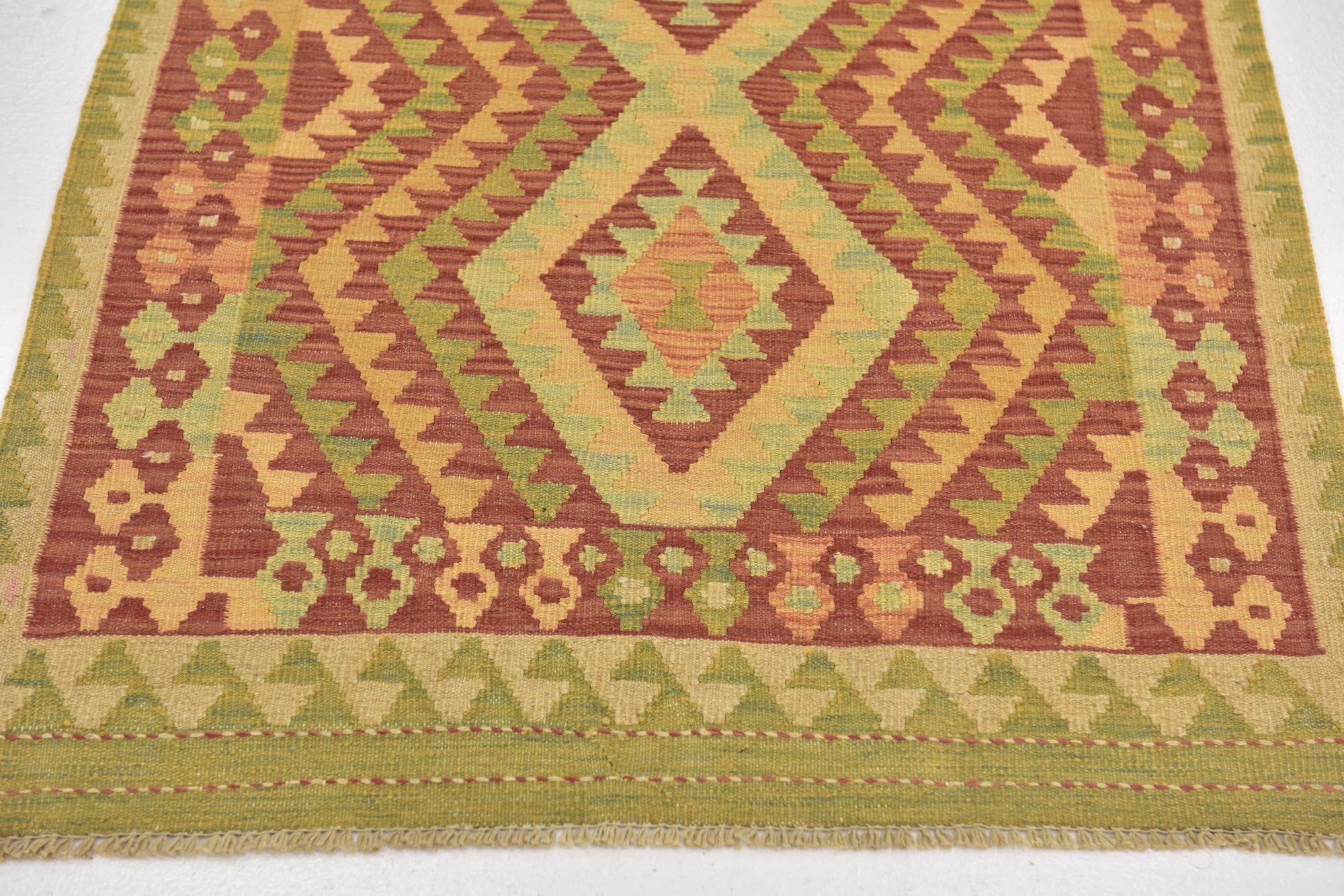 2' 10 x 4' Hand Woven Kilim Waziri Wool Rug