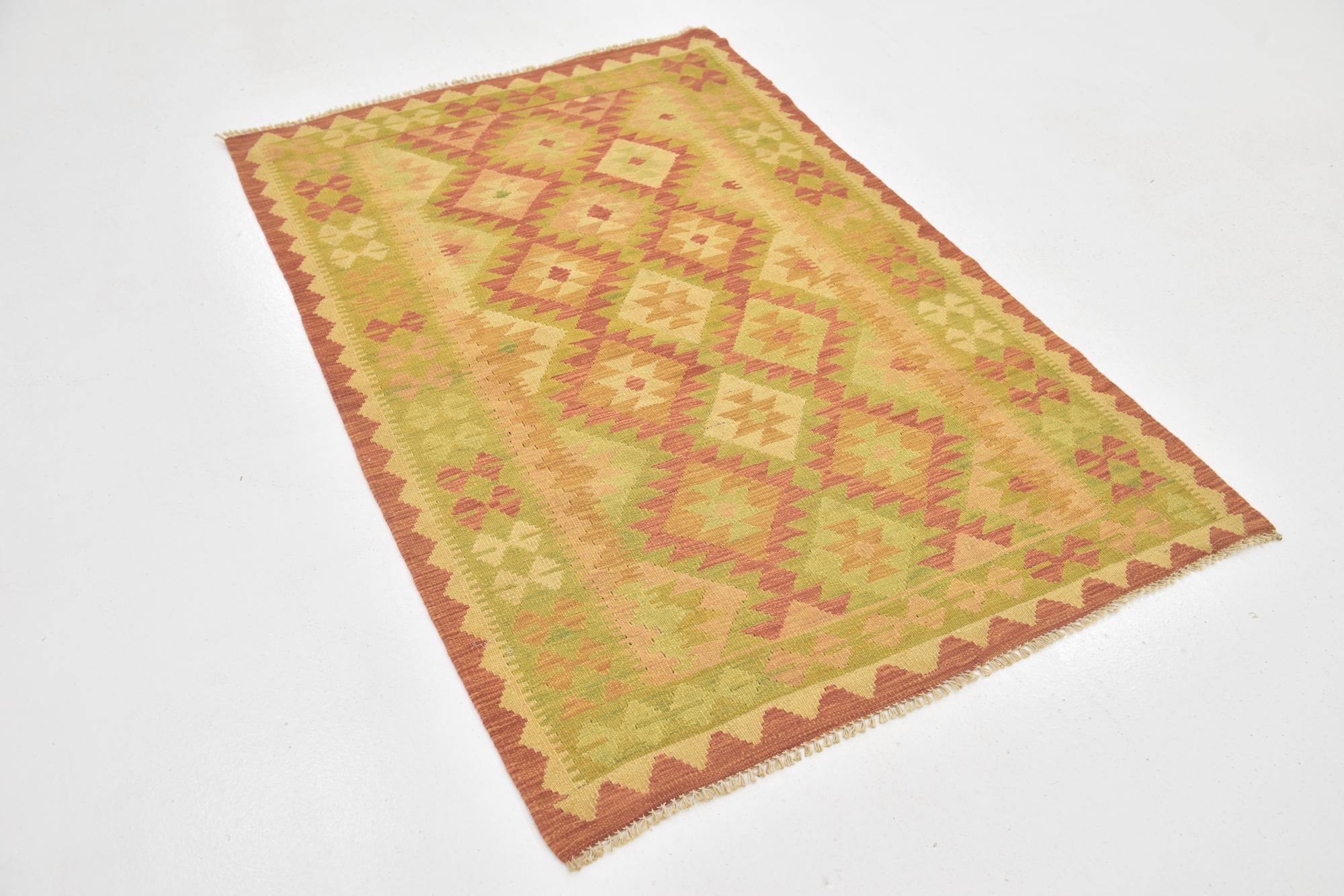 3' 3 x 4' 10 Hand Woven Kilim Waziri Wool Rug