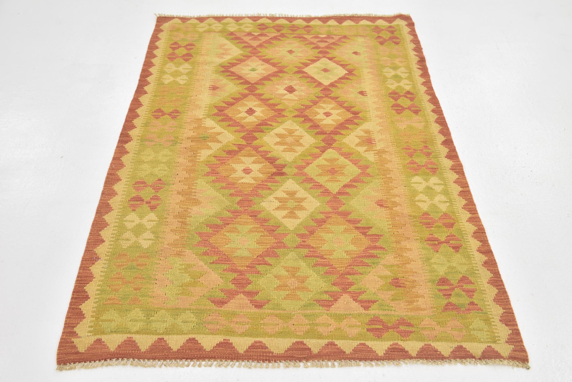 3' 3 x 4' 10 Hand Woven Kilim Waziri Wool Rug