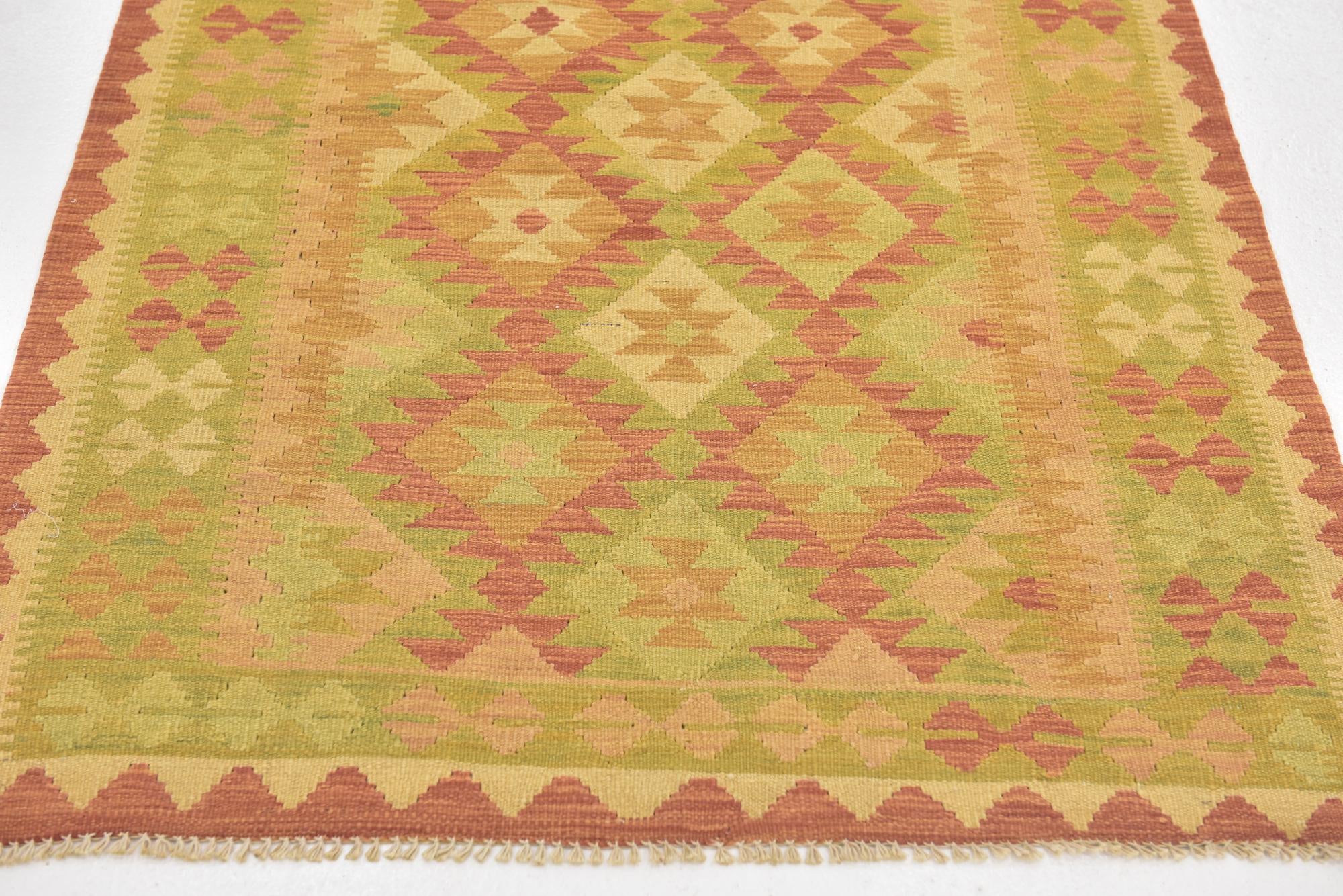 3' 3 x 4' 10 Hand Woven Kilim Waziri Wool Rug