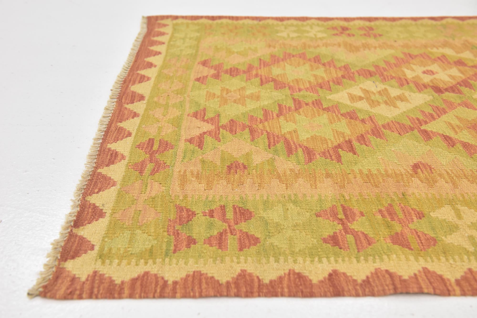 3' 3 x 4' 10 Hand Woven Kilim Waziri Wool Rug