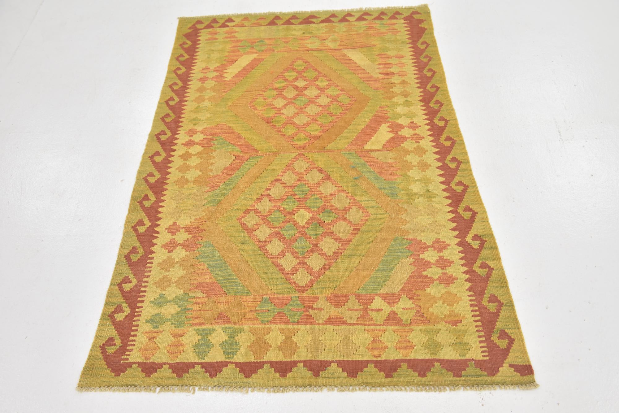 3' 3 x 5' 2 Hand Woven Kilim Waziri Wool Rug