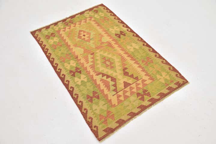 3' x 4' 4 Hand Woven Kilim Waziri Wool Rug