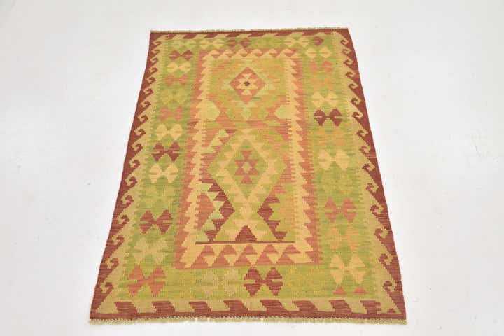 3' x 4' 4 Hand Woven Kilim Waziri Wool Rug