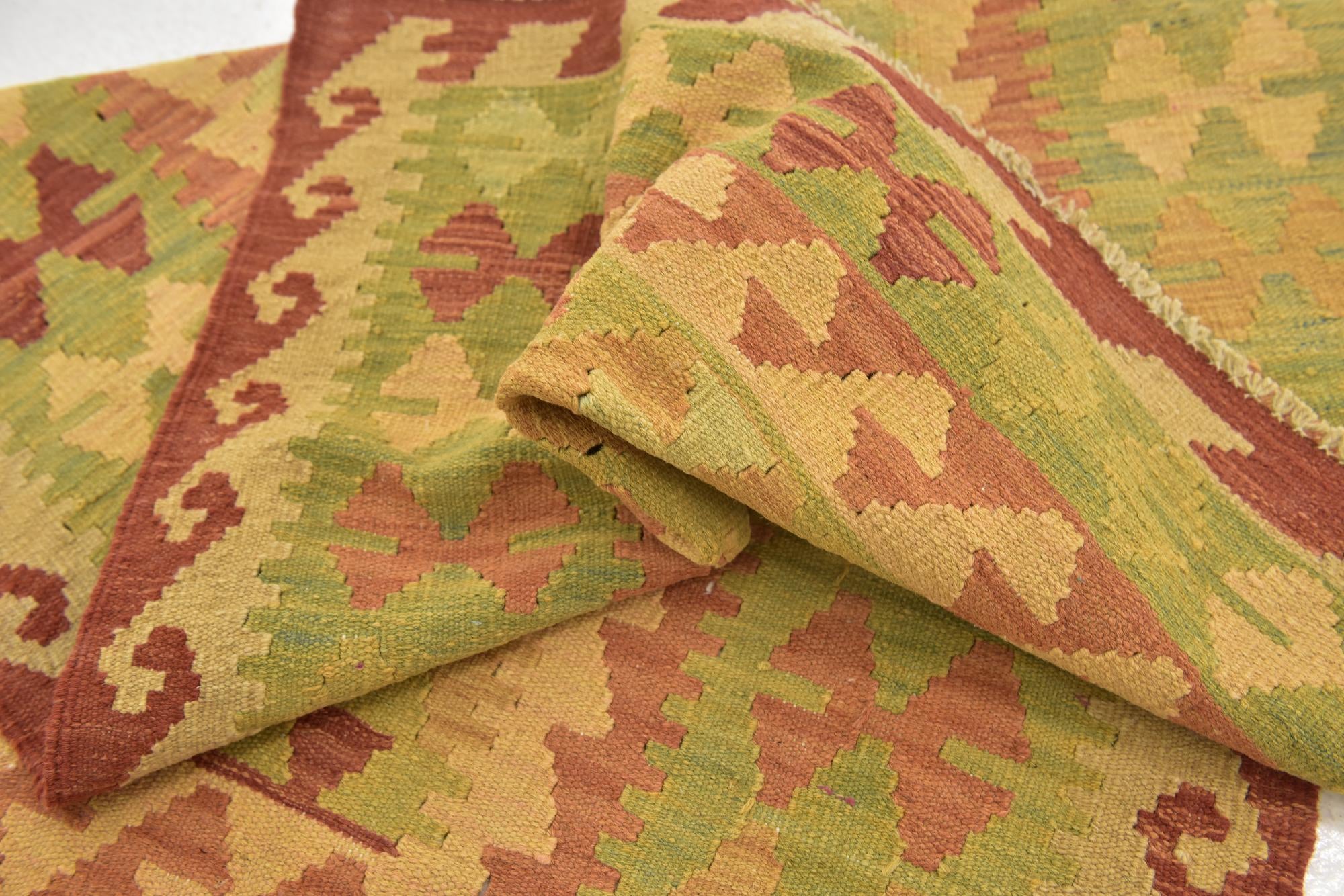 3' x 4' 4 Hand Woven Kilim Waziri Wool Rug