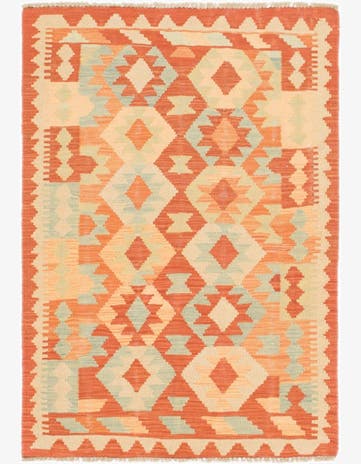 2' 10 x 4' Hand Woven Kilim Waziri Wool Rug