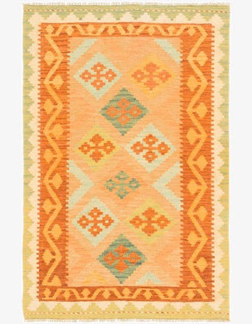 3' 2 x 4' 10 Hand Woven Kilim Waziri Wool Rug