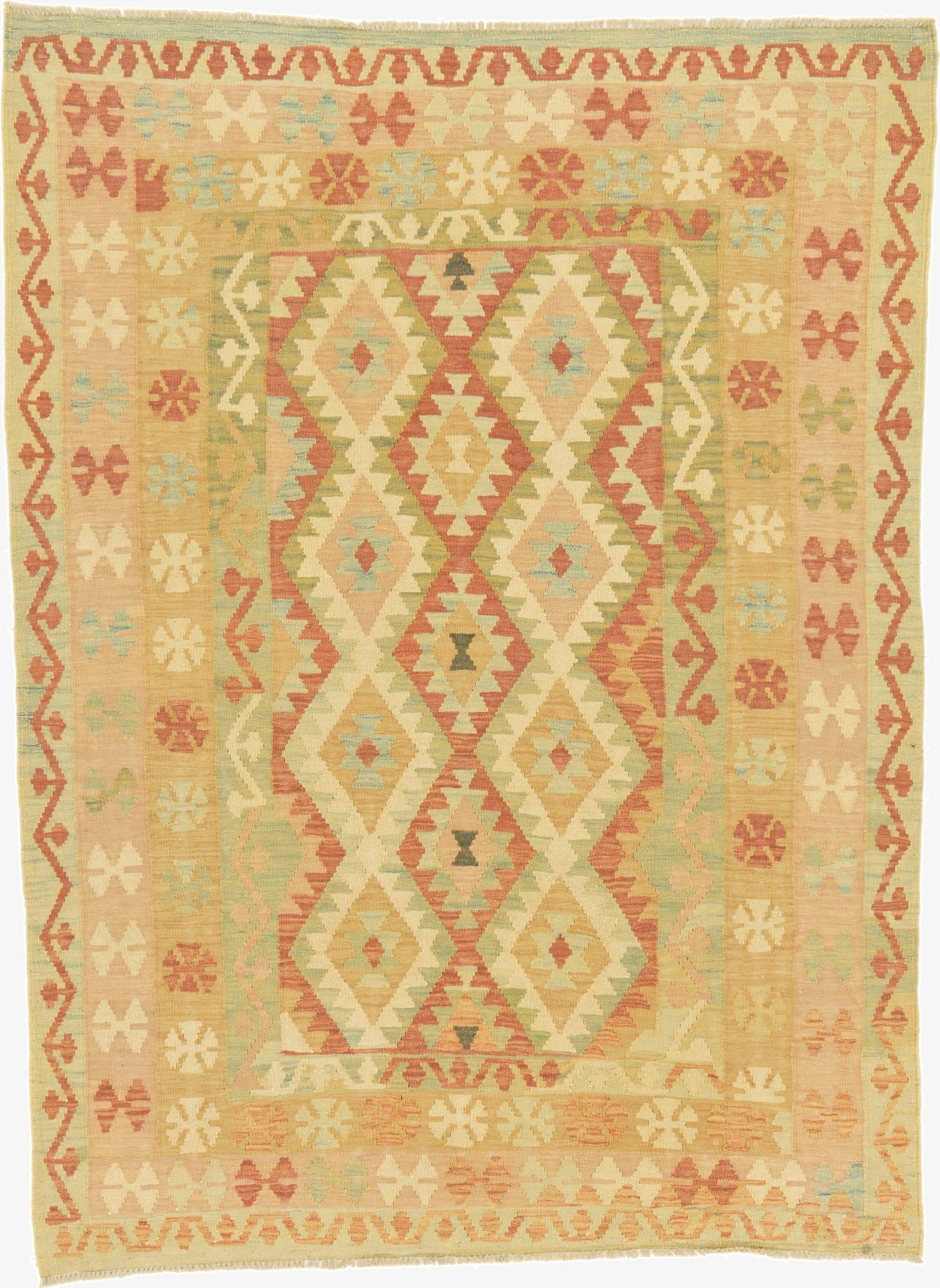 4' 10 x 6' 8  Hand Woven Kilim Waziri Wool Rug