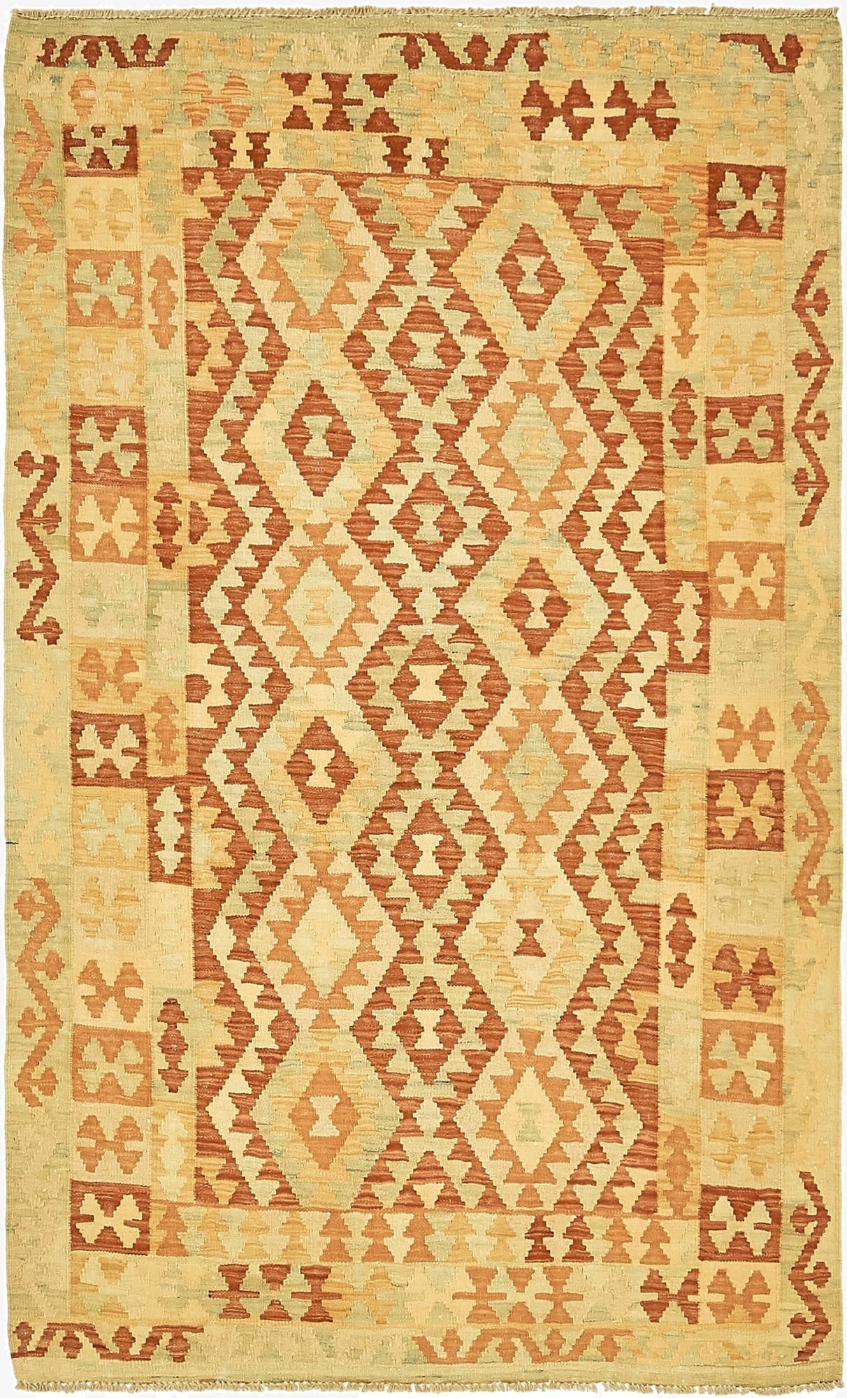 3' 9 x 6' 3  Hand Woven Kilim Waziri Wool Rug