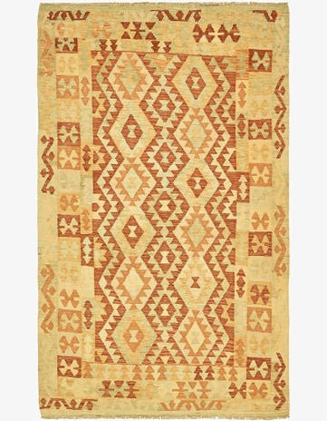 3' 9 x 6' 3 Hand Woven Kilim Waziri Wool Rug