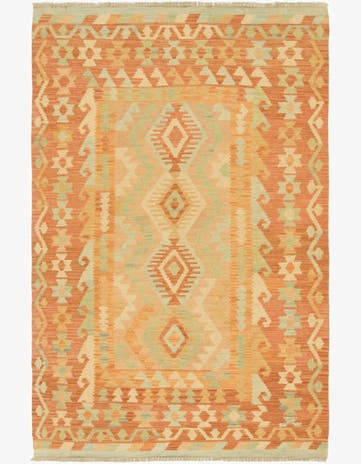 3' 4 x 5' 2 Hand Woven Kilim Waziri Wool Rug
