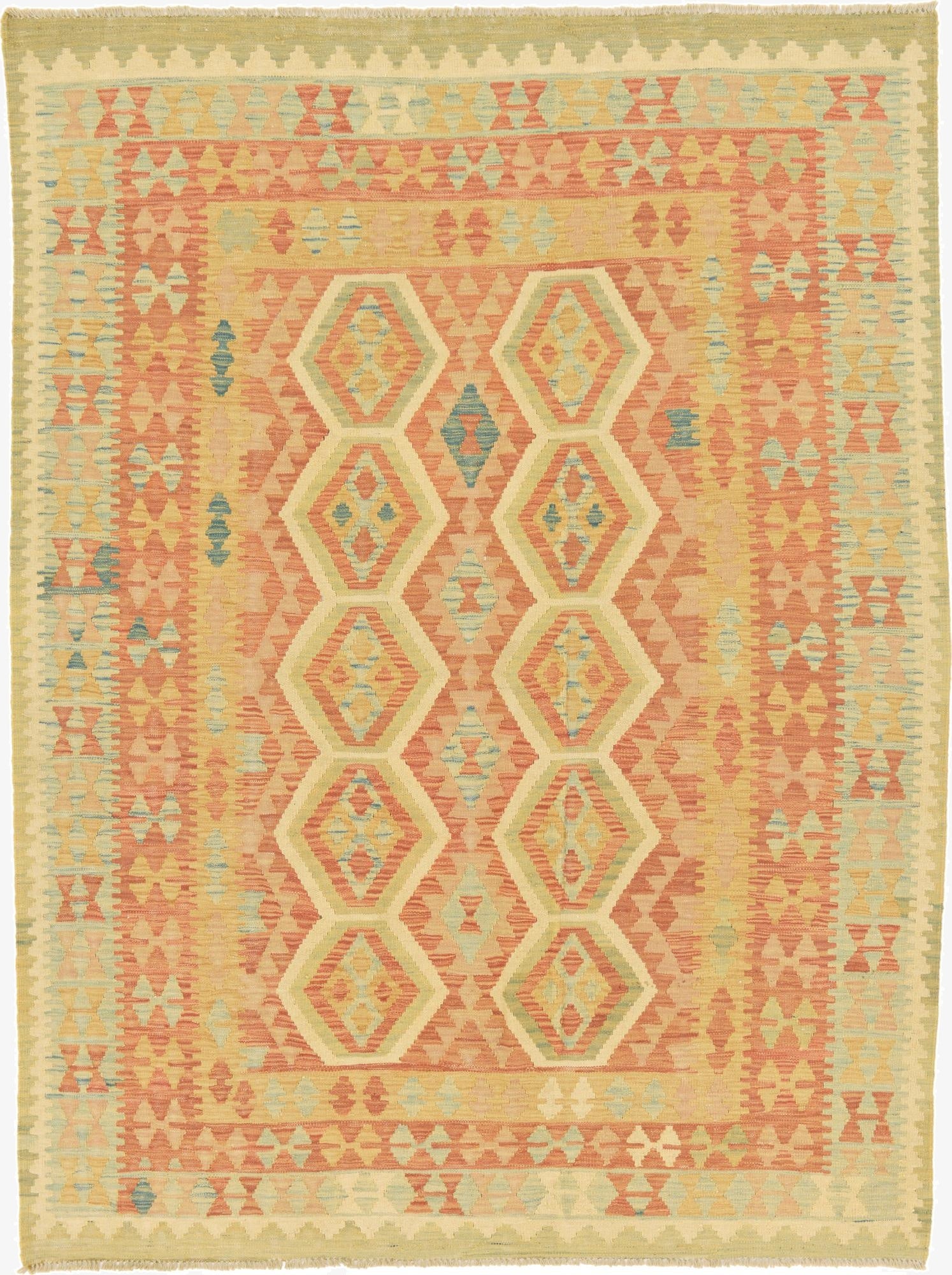 4' 11 x 6' 5  Hand Woven Kilim Waziri Wool Rug