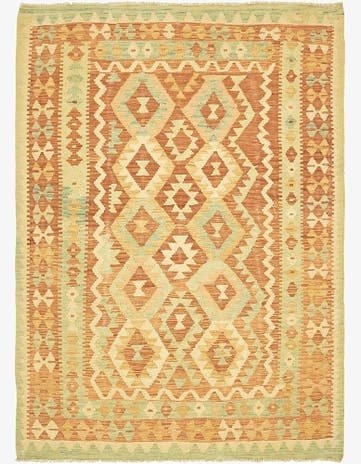 4' x 5' 8 Hand Woven Kilim Waziri Wool Rug