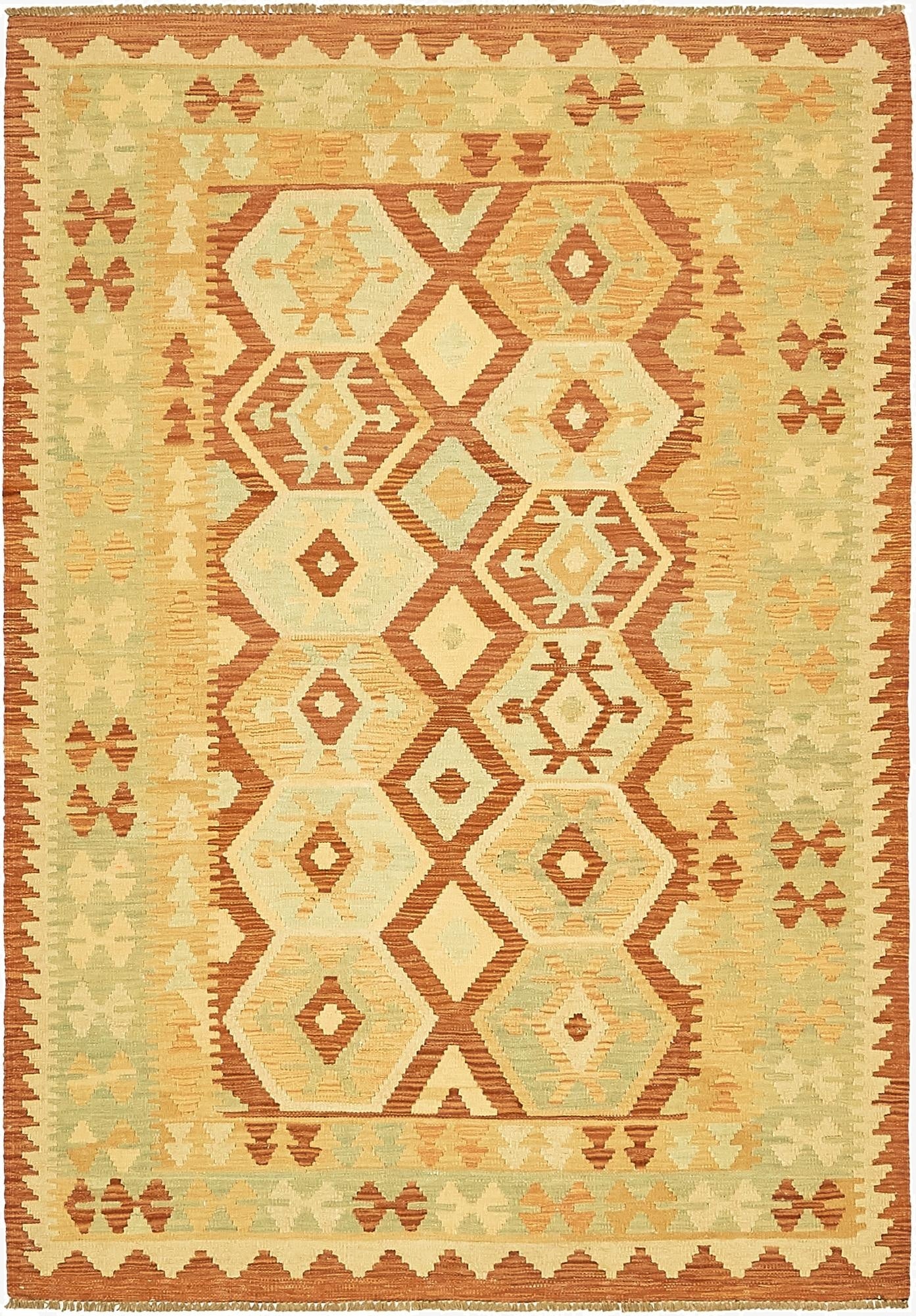 4' 2 x 6' 2  Hand Woven Kilim Waziri Wool Rug