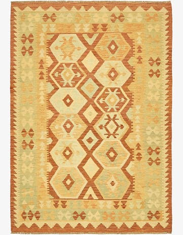 4' 2 x 6' 2 Hand Woven Kilim Waziri Wool Rug
