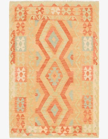 3' 4 x 5' Hand Woven Kilim Waziri Wool Rug