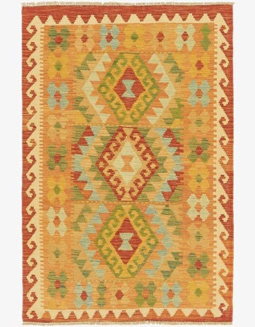 2' 10 x 4' 3 Hand Woven Kilim Waziri Wool Rug