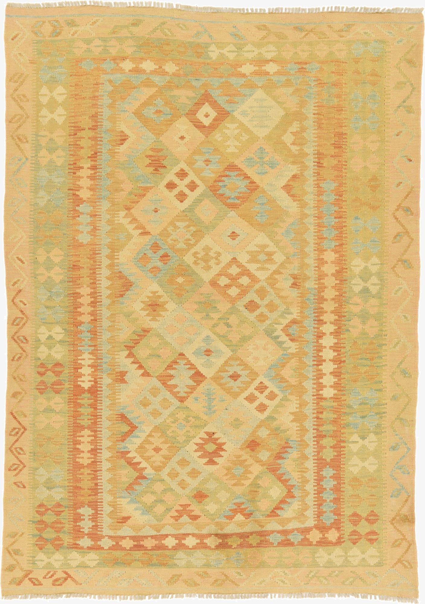 4' 9 x 6' 7  Hand Woven Kilim Waziri Wool Rug