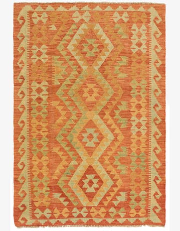 3' 4 x 4' 10 Hand Woven Kilim Waziri Wool Rug
