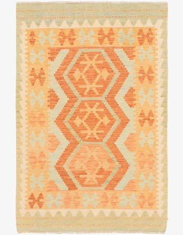 3' 2 x 4' 10 Hand Woven Kilim Waziri Wool Rug
