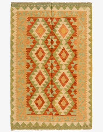 3' 2 x 4' 10 Hand Woven Kilim Waziri Wool Rug