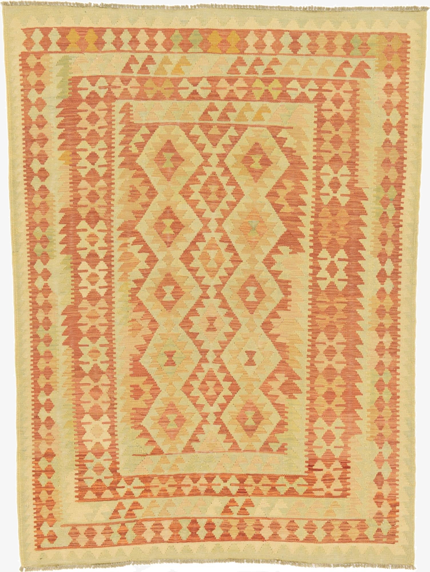 4' 11 x 6' 5  Hand Woven Kilim Waziri Wool Rug