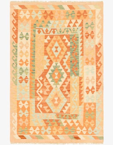 3' 2 x 4' 10 Hand Woven Kilim Waziri Wool Rug