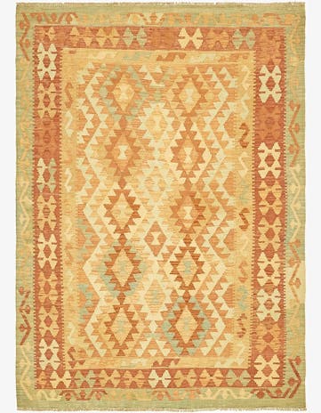 4' x 5' 10 Hand Woven Kilim Waziri Wool Rug