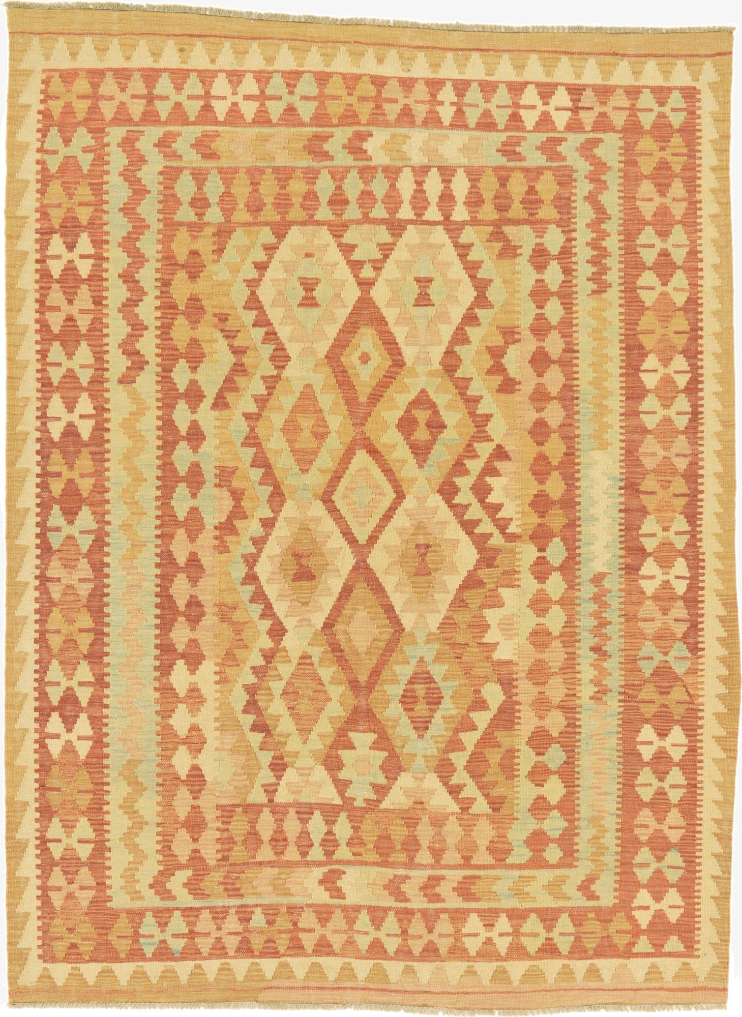 4' 11 x 6' 7  Hand Woven Kilim Waziri Wool Rug