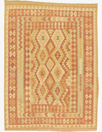 4' 11 x 6' 7 Hand Woven Kilim Waziri Wool Rug