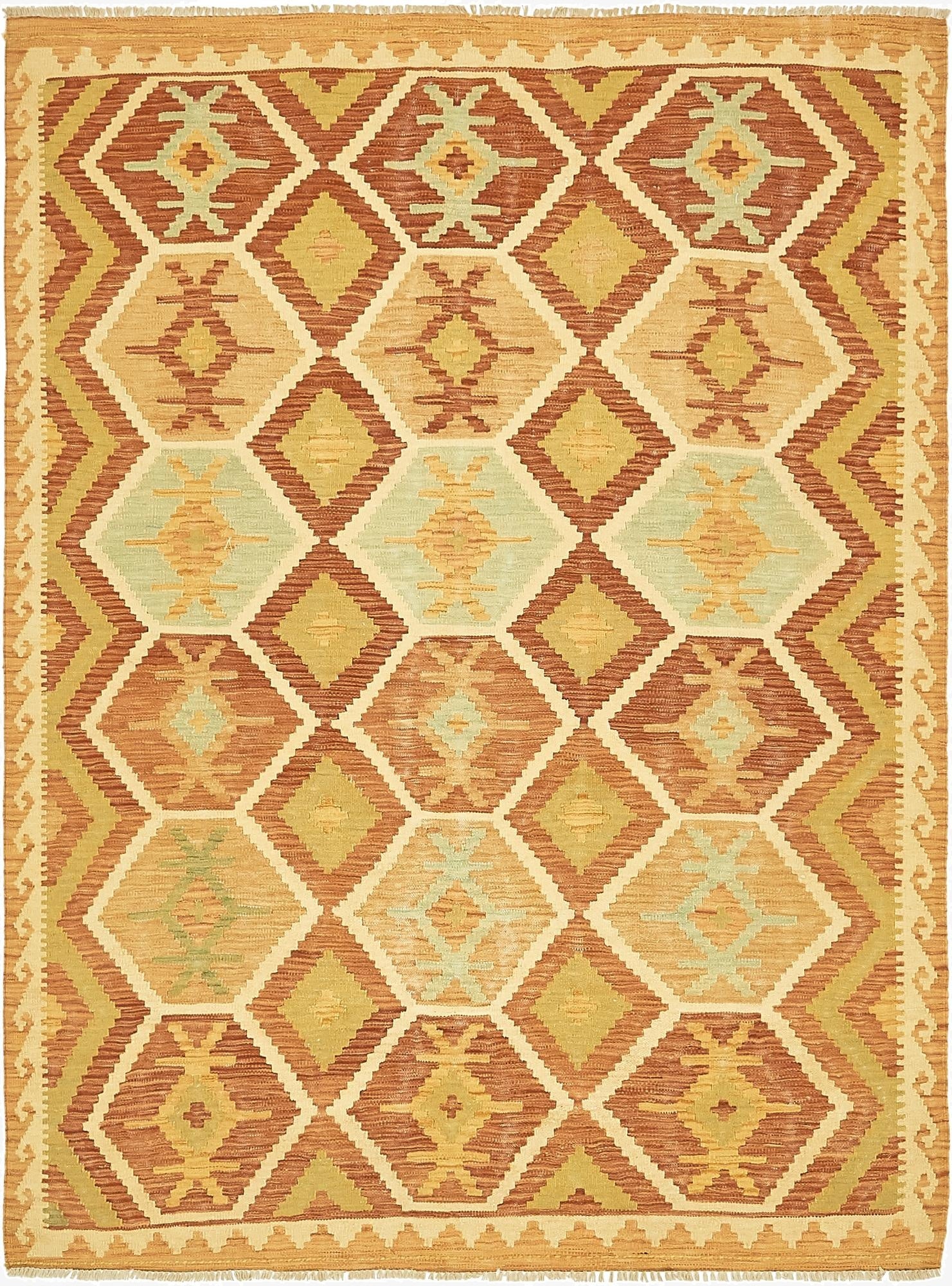 4' 10 x 6' 5  Hand Woven Kilim Waziri Wool Rug
