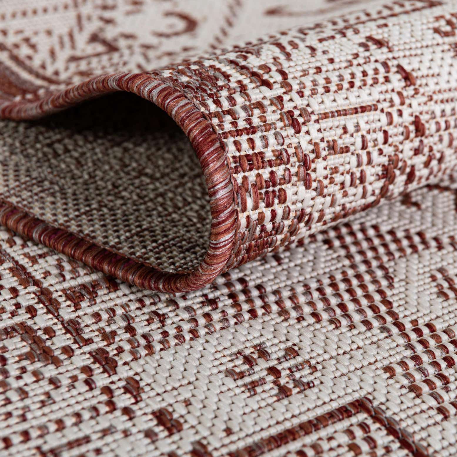 Custom Rust Red Easy-Clean Aztec Indoor / Outdoor Rug