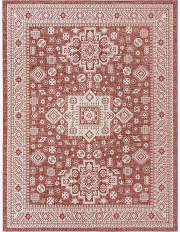 Rust Red Easy-Clean Aztec Indoor / Outdoor Rug