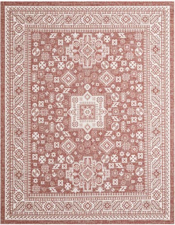 Rust Red Easy-Clean Aztec Indoor / Outdoor Rug
