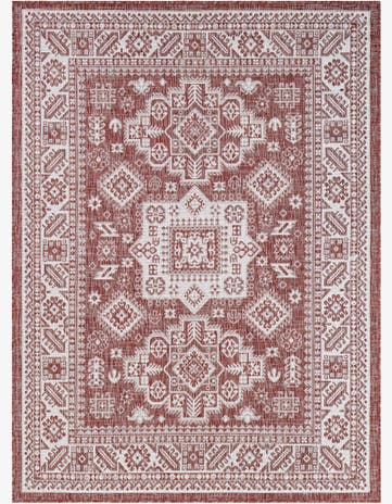 Rust Red Easy-Clean Aztec Indoor / Outdoor Rug