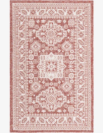 Rust Red Easy-Clean Aztec Indoor / Outdoor Rug